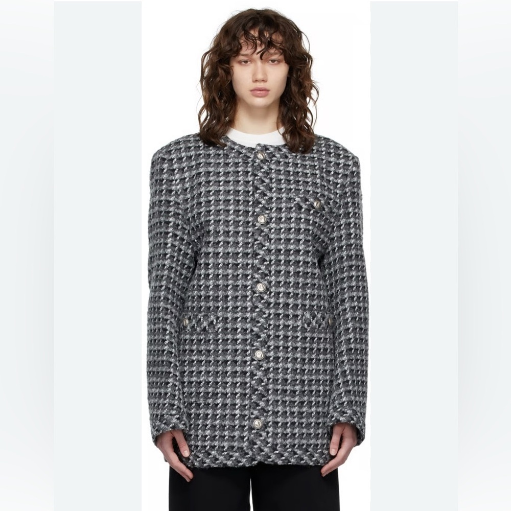 ADER black  and White Pea Coat with Tailored Silhouette